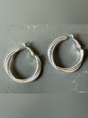 Silver Textured Hoop Earrings